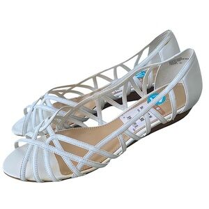 NICKELS White Leather Strappy 1” Wedge Sandals Open Toe Hard to Find Size 13W
